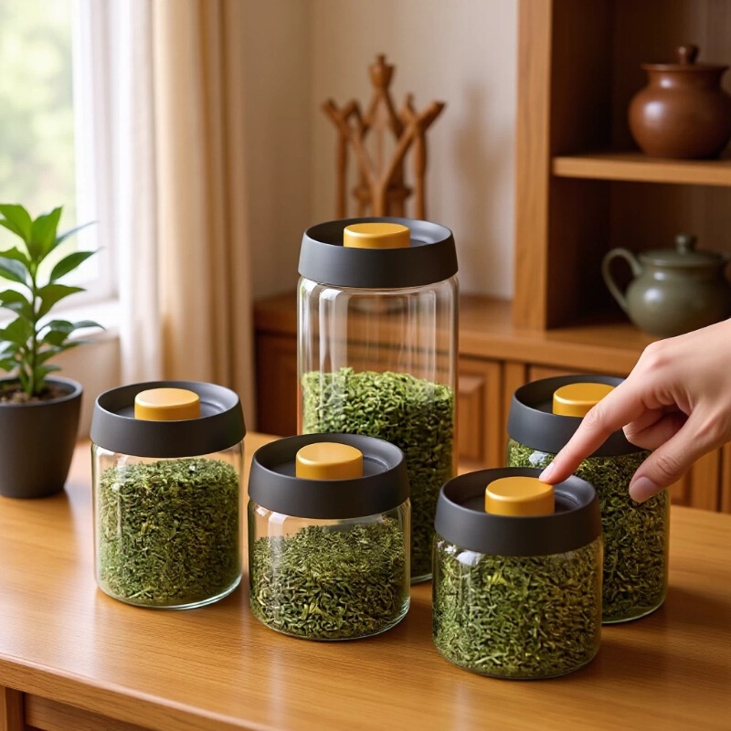 Vacuum Tea Jar Food Grade Glass Sealed Jar Boutique High Borosilicate Empty Bottle Coffee Bean Storage Jar High Grade
