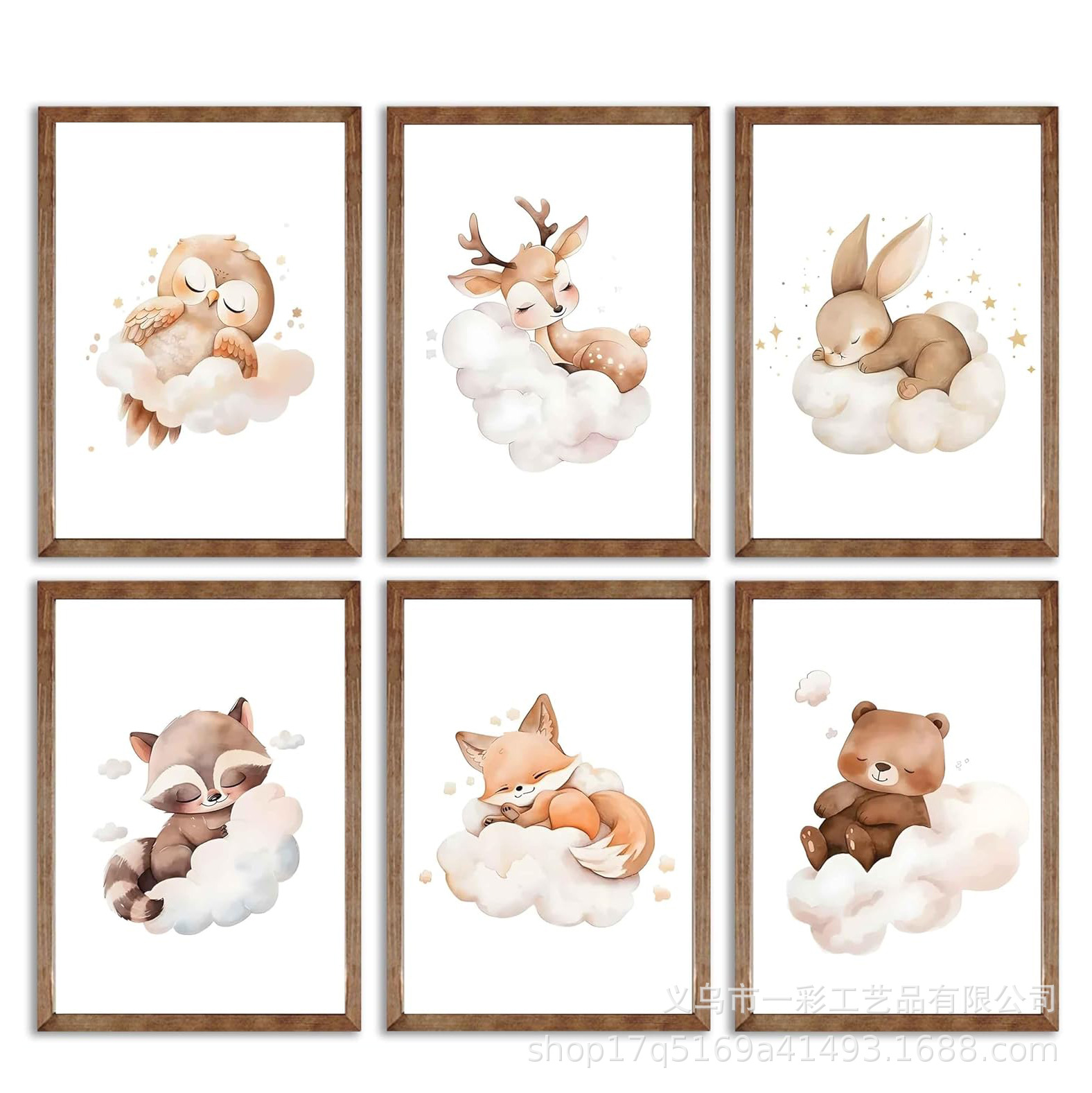 6件野生动物壁画波西米亚丛林动物图片儿童房帆布海报教室儿童卧