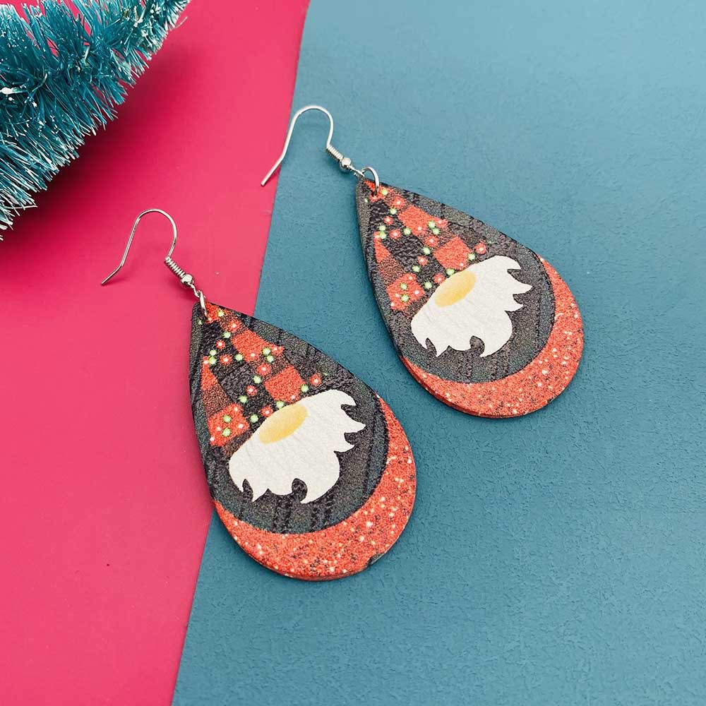 Cartoon Style Plaid Water Droplets Pu Leather Women's Earrings 1 Pair display picture 2