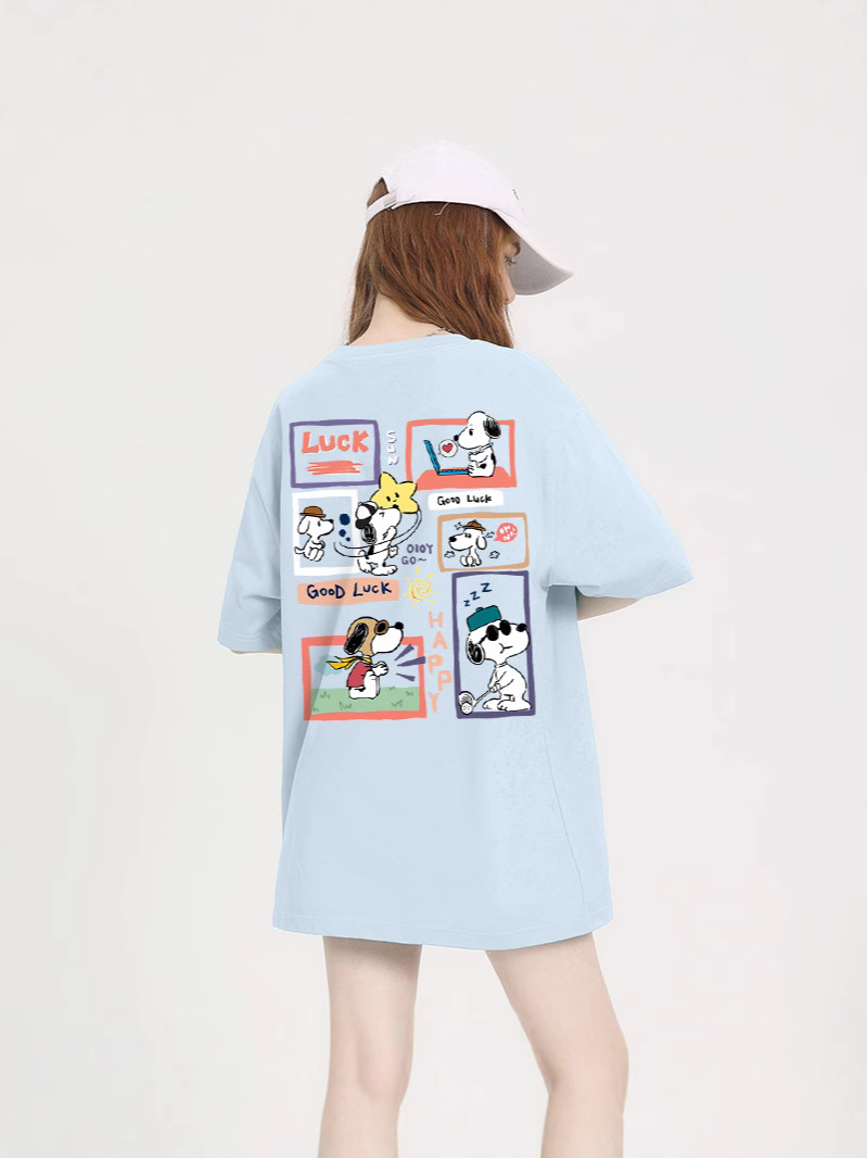 Tシャツ レディース 半袖 綿100% ゆったりトップス 小柄さん向け スヌーピー柄 半袖 トレンド 日韓風 ラウンドネック