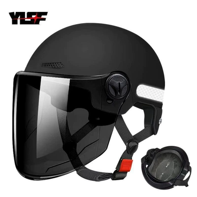 Electric Motorcycle Helmets, Summer Half – Motosiklet kaskı (dəbilqə) - black-long-tea-lens