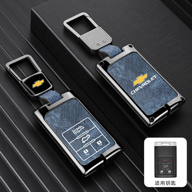 모델 D 4버튼 테일 박스 - 데님 패턴 [건 쉘 블루 가죽] + 사각 버클