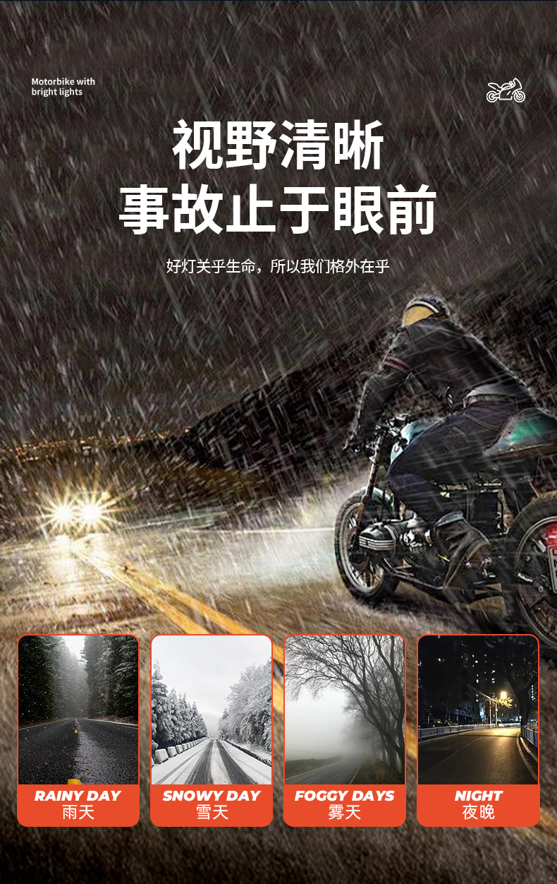 Cross-border exclusive LED dual-color high/low beam spotlight for electric vehicles and motorcycles, featuring a fisheye lens and built-in light