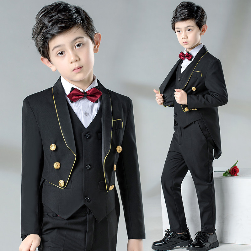 Children boys drummer host singers model show stage performance tuxedo coats and pants shirt vest Piano performance dress Suits sets magician performance outfits for kids