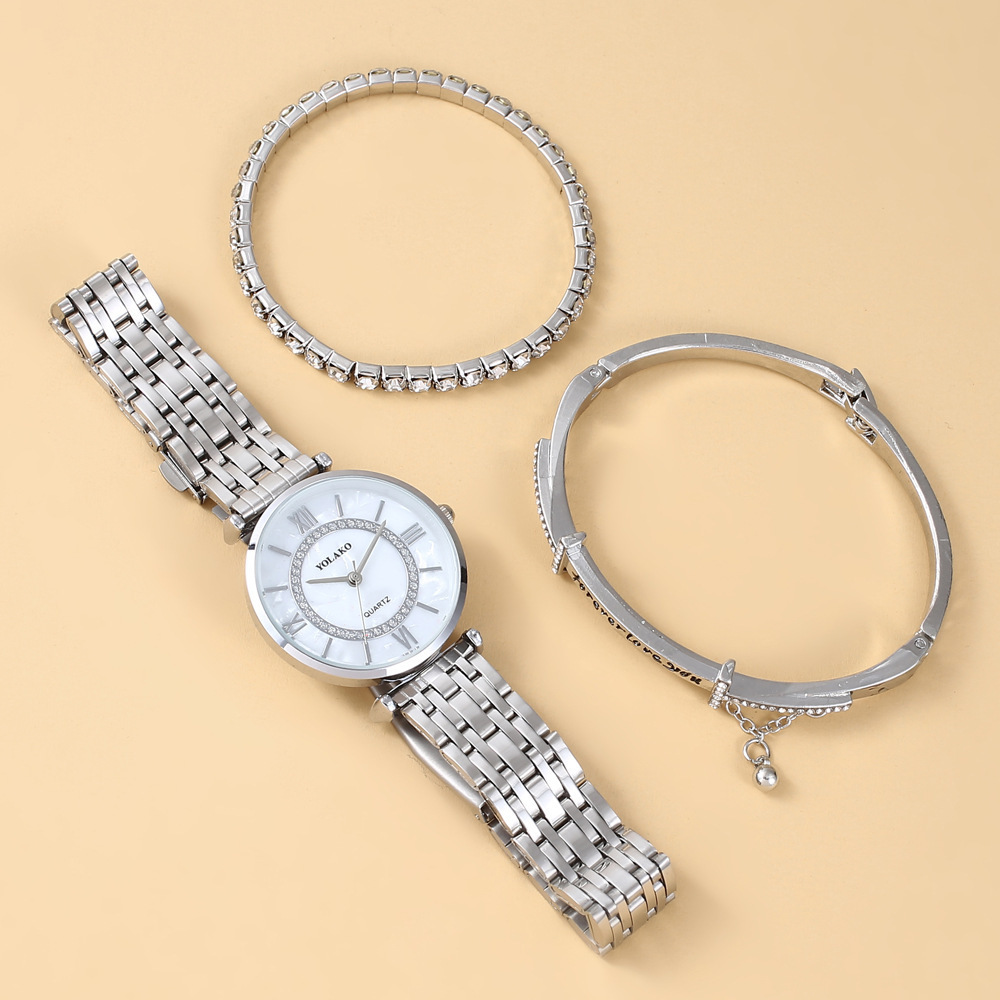 Relógio de quartzo feminino com pulseira set estilo elegante_voghion.com