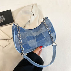 Denim bags for women 2023 popular new trendy fashion casual simple baguette bag chain retro portable shoulder bag