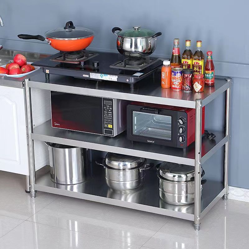 Home Thickened Stainless Steel Kitchen Shelf Stand Three-Layer Storage Rack Functional Shelf Microwave Shelf Storage Stand