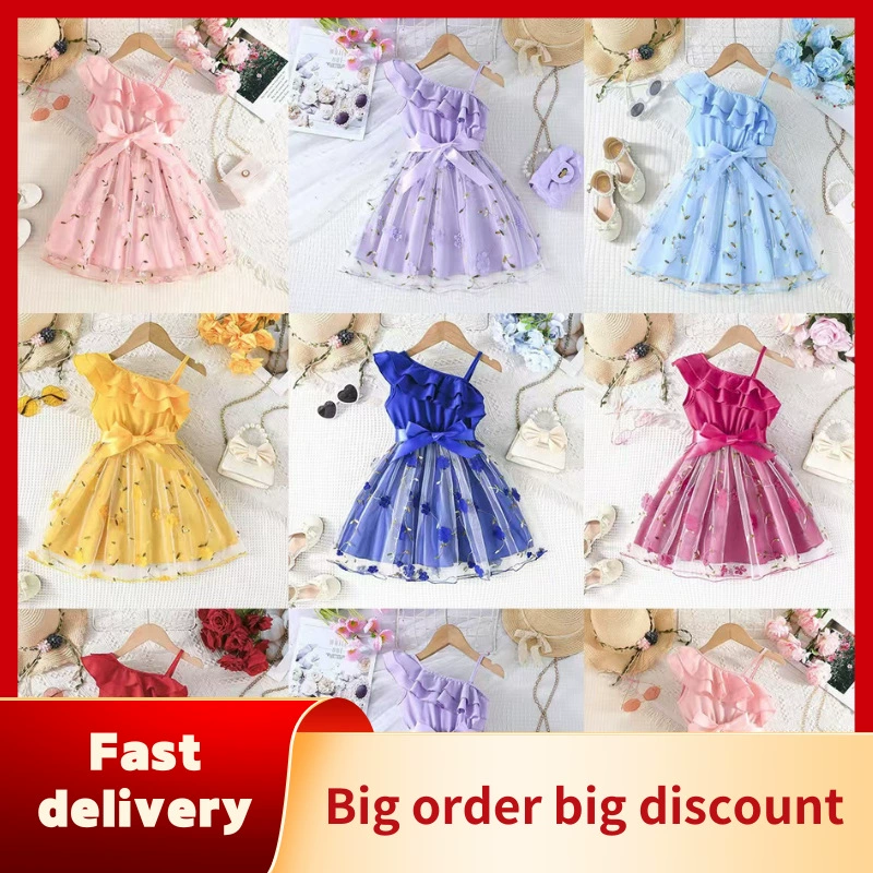 Детская одежда Милый Girl Oks Shoulder Bow Net Speed Dress
