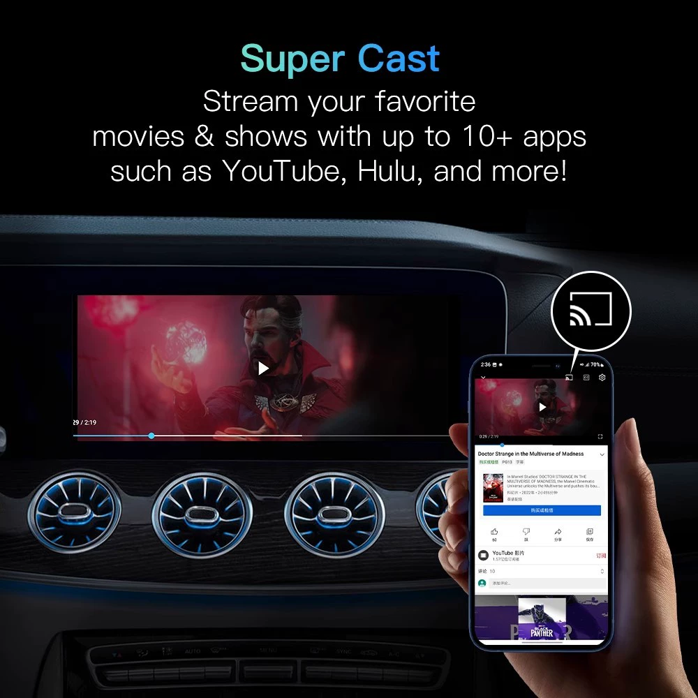 Беспроводная телефонная приставка CarPlay/Android Auto для автомобиля с системой Android и SIM-картой Global Pass с HDMI