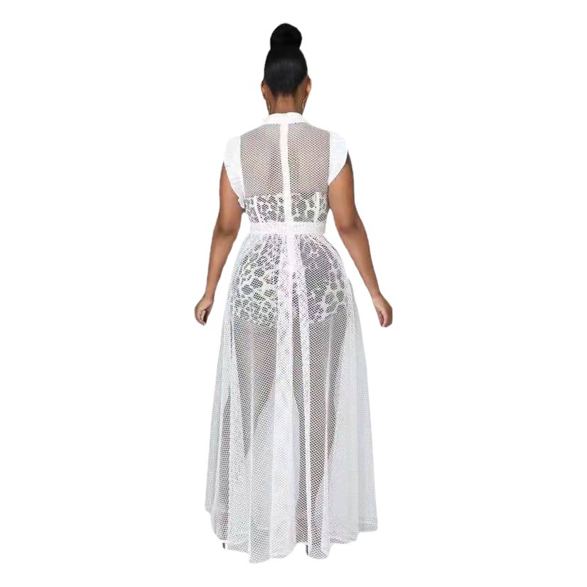 Conjunto de dos piezas con mangas de malla con volantes, vestido elegante y con estilo de manga corta, adelgazante y elegante, talla grande.