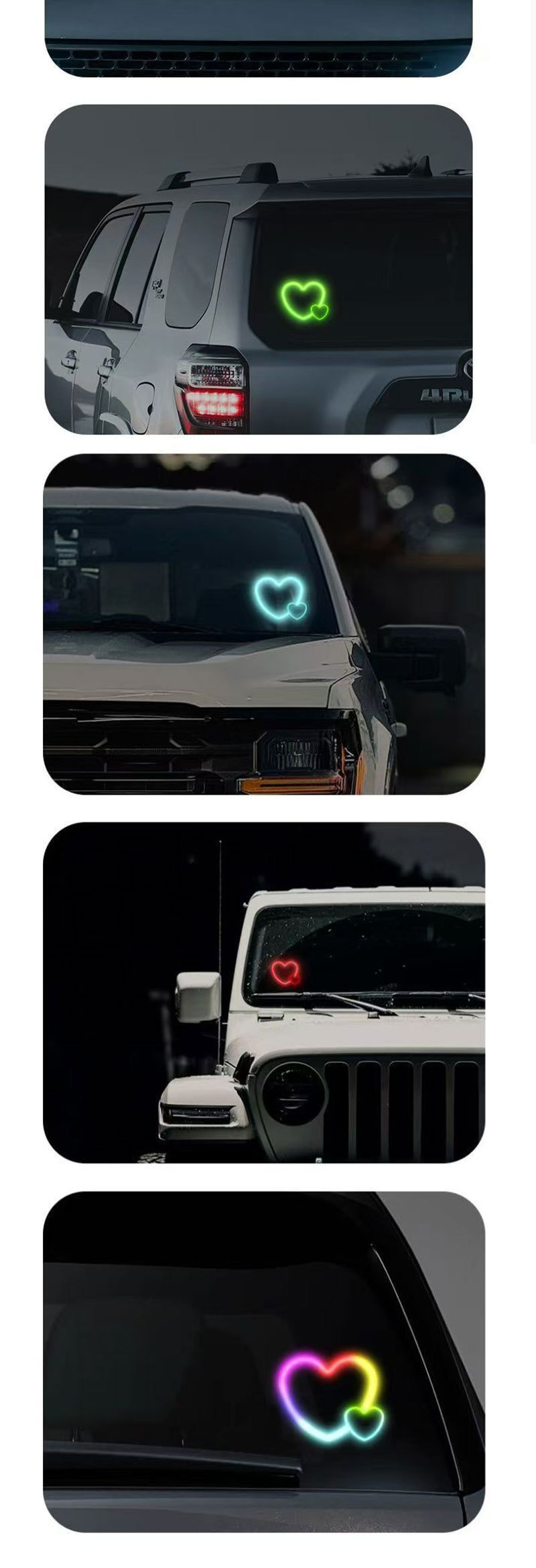 Cross-Border Popular Car USB Solar-Powered Wireless Led Heart-Shaped Light Triangular Window Wireless Neon Light Decorative Light