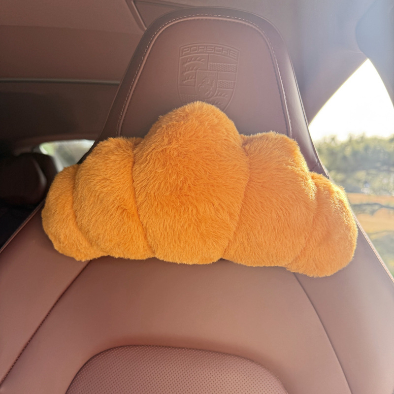 New Plush Croissant-Shaped Car Neck Pillow, Lumbar Support, Cushion, Car Accessories, Shoulder Strap Cover Wholesale