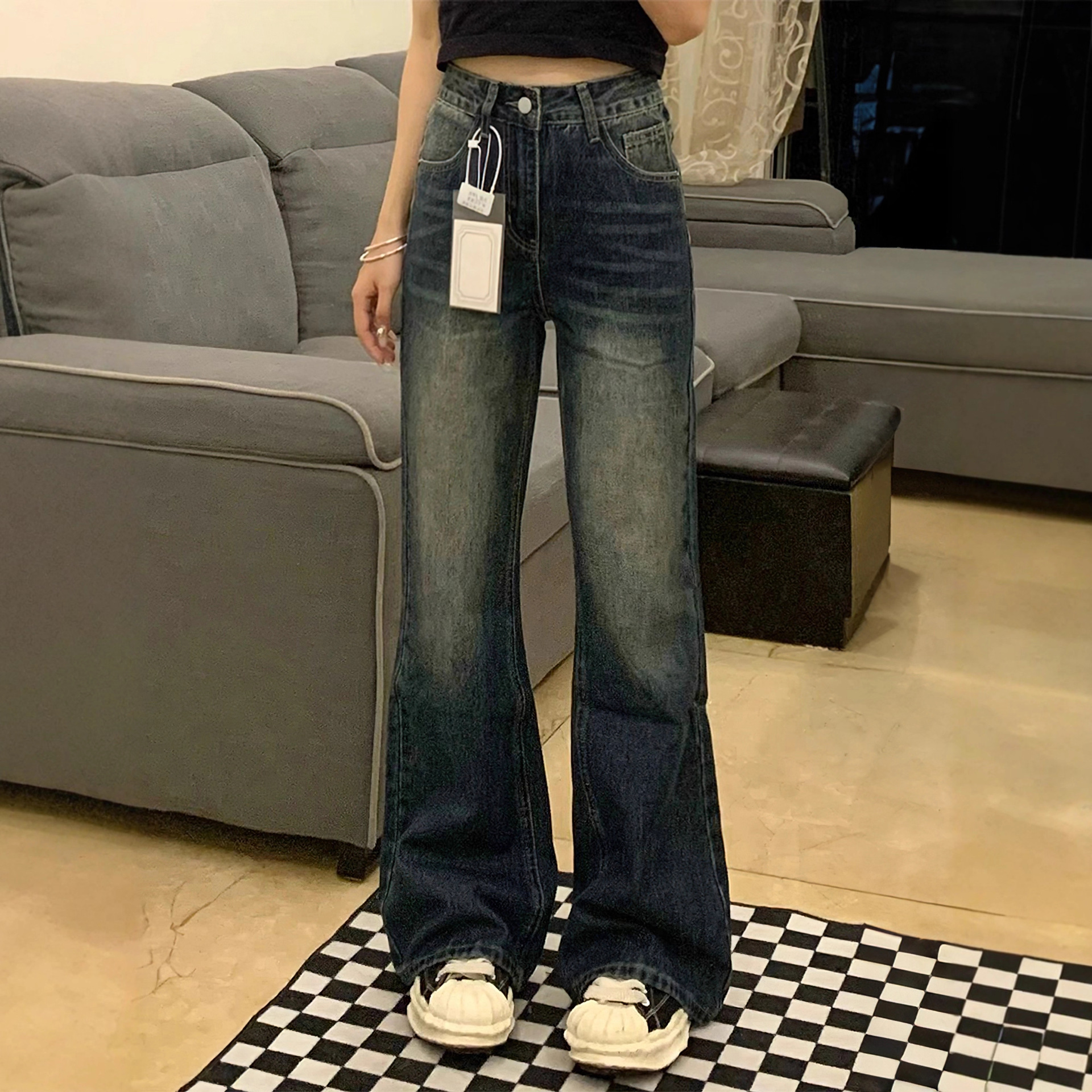 Pear-Shaped Body Straight-Leg Flared Jeans for Women, Autumn Wide-Leg Straight Pants, High-Waisted Slimming Pants for Women, Spring
