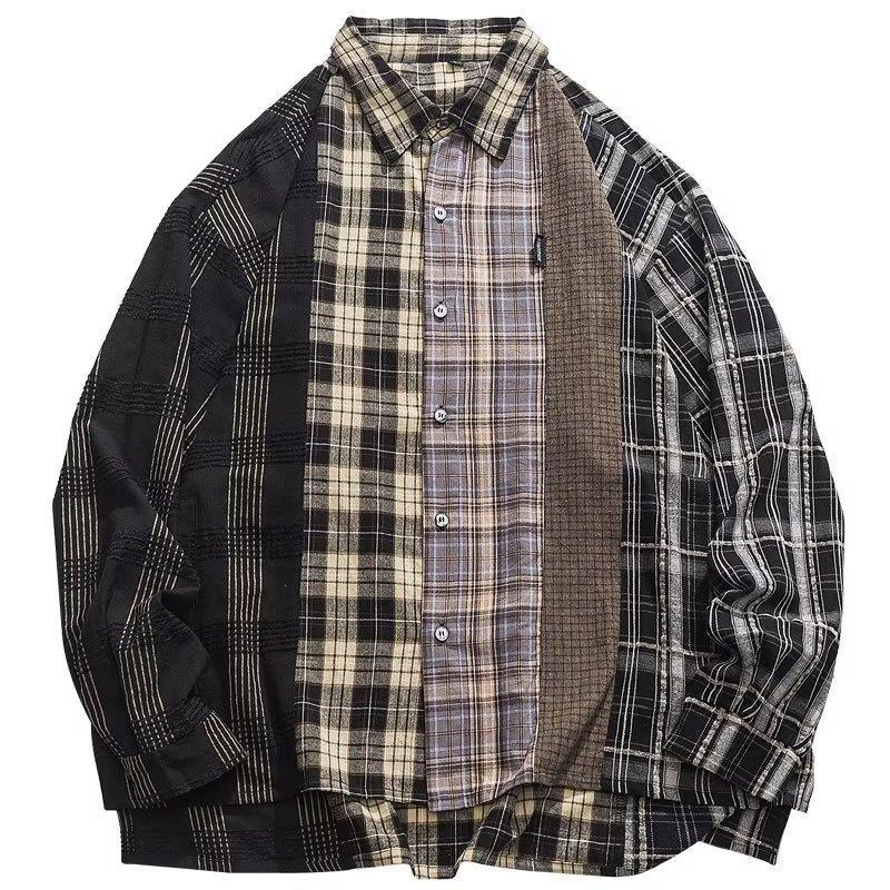 Moda nacional American Street costura camisa a cuadros de manga larga de los hombres de primavera y otoño marca de moda japonesa pareja retro camisa chaqueta