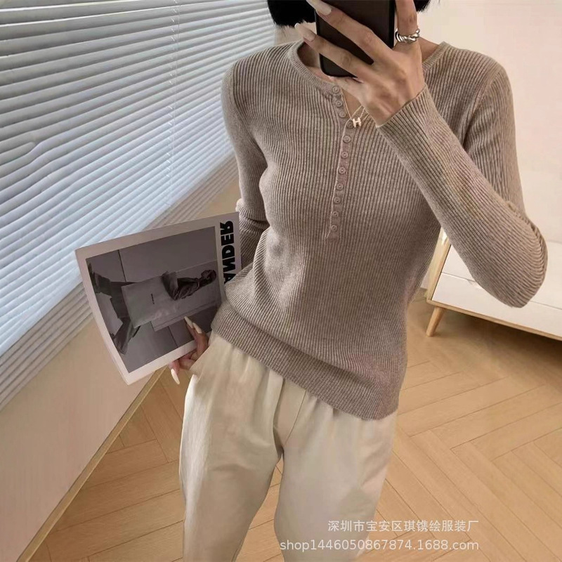 琪镌绘制针织衫秋季修身显瘦基础款套头长袖打底衫小众设计感毛衣|undefined