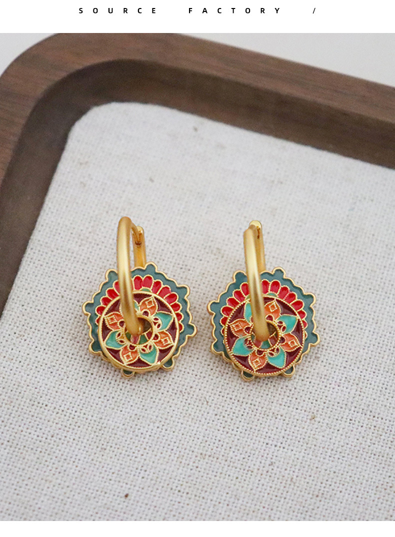 1 Pair Classical Flower Enamel Copper Drop Earrings display picture 3