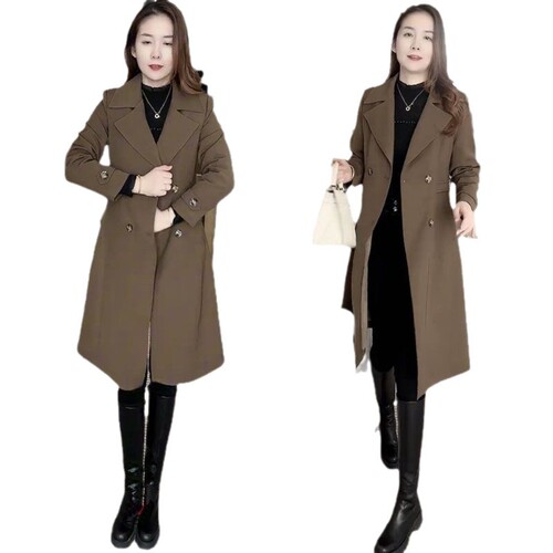 High-end lined and thickened trench coat for women, new winter version, stylish and slimming, suitable for petite figures, medium-length coat.