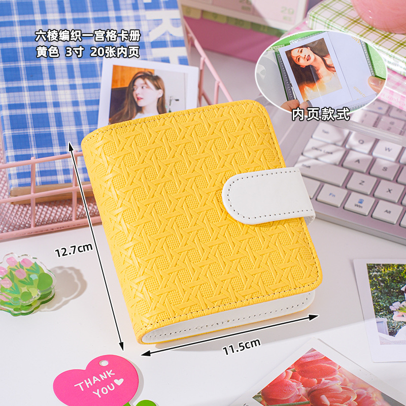 Álbum de tarjetas de cuadrícula de palacio tejido de seis bordes, almacenamiento de estrellas, álbum de tarjetas pequeñas, álbum de crecimiento familiar Polaroid, hojas sueltas con hebilla magnética