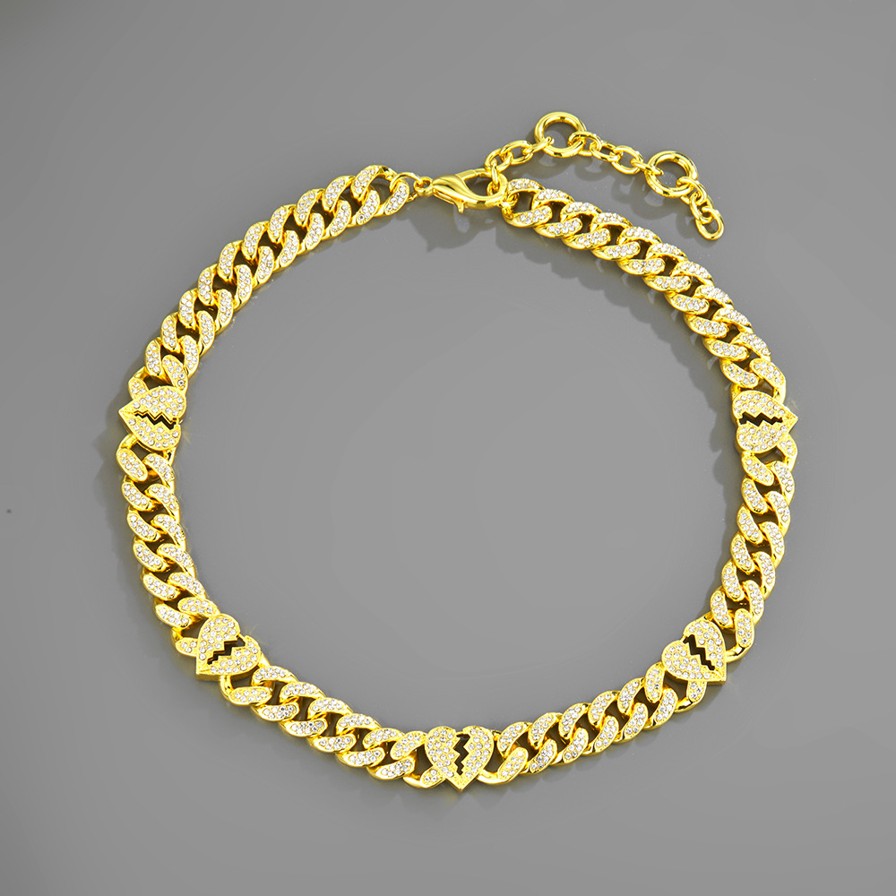 European And American Hip Hop New Cuban Chain Copper Diamond Zircon Men's Bracelet Necklace display picture 3