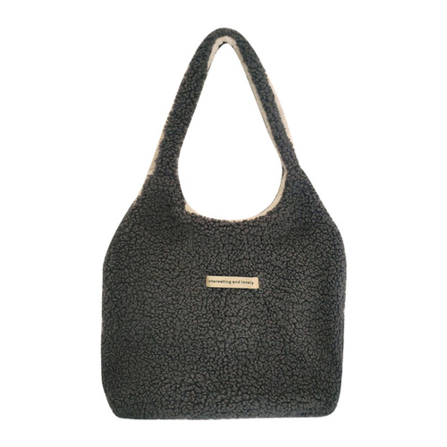 Original autumn and winter plush bag reversible shoulder bag large capacity shopping bag student ins simple bag for women
