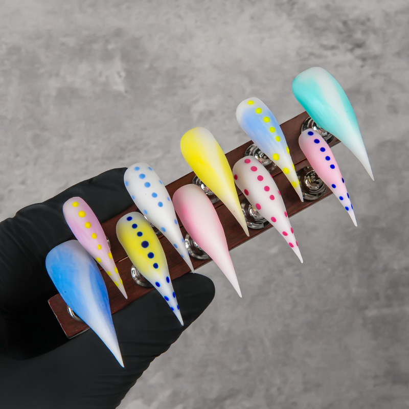 Macaron Polka Dot Dragon Claw Wearable Nails, Sharp Pointed Fake Nails, Colorful Gradient High-End High-Quality Nail Art