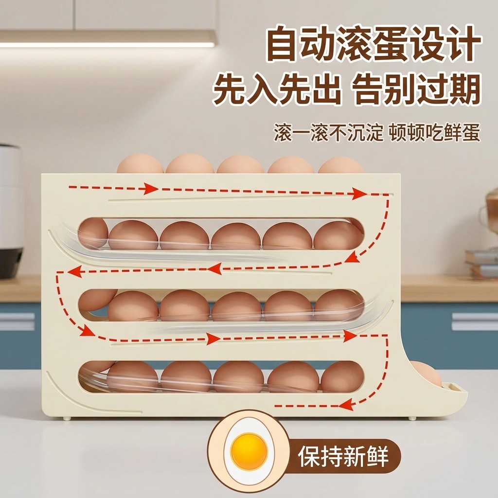 Organizador Rodante para Huevos de Plástico Portátil, Conservación para Refrigerador, para Cocina