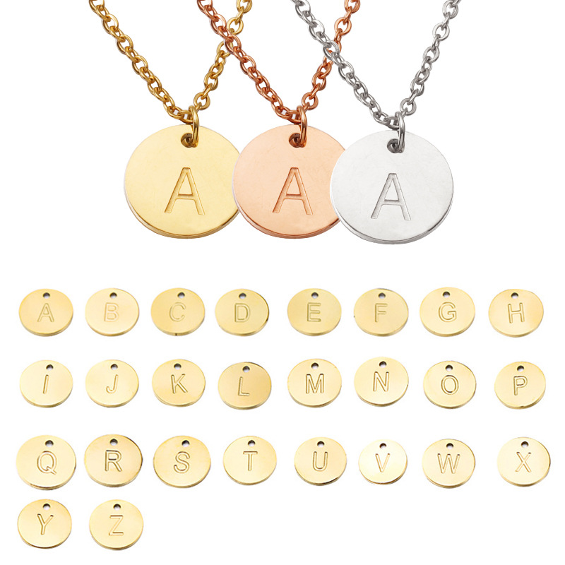 Cross-border hot-selling personalized fashion European and American style lovers girlfriends necklace stainless steel disc corrosion English letter pendant