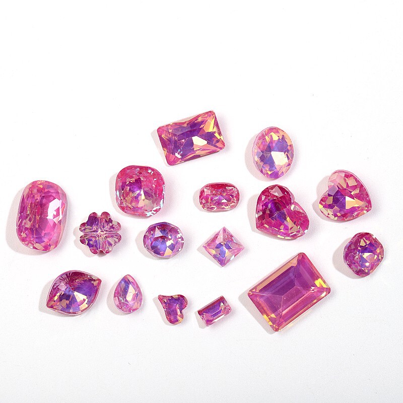 Little Red Book Live broadcast new dragon fruit color mocha cube sugar fat square Rose Red nail Diamond peach heart glass jewelry wholesale Little Red Book Live broadcast new dragon fruit color mocha cube sugar fat square Rose Red nail Diamond peach heart glass jewelry wholesale