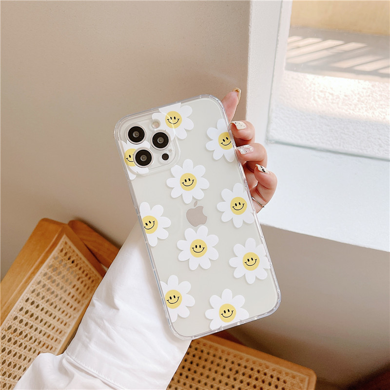 For iPhone13ProMax Phone Case Apple 12 Smiley Flower Holder All-inclusive TPU Air Pressure Air Cushion Soft Case