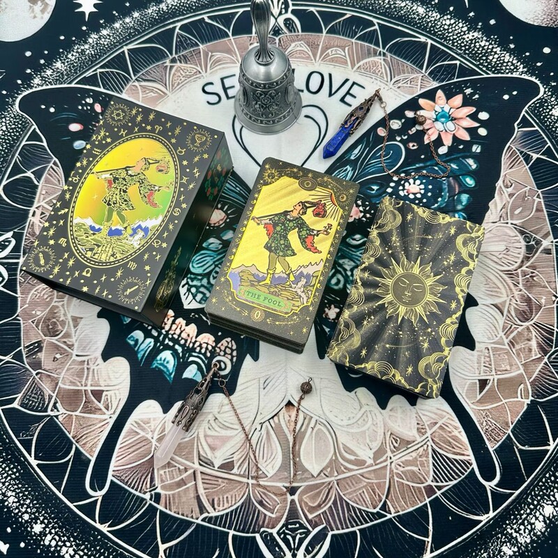 2025 New Black Gold Gold Foil Sun Goddess Tarot Cross-border E-commerce Direct Supply