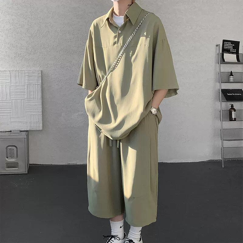 Summer silk shirt, set, retro trousers, plus size