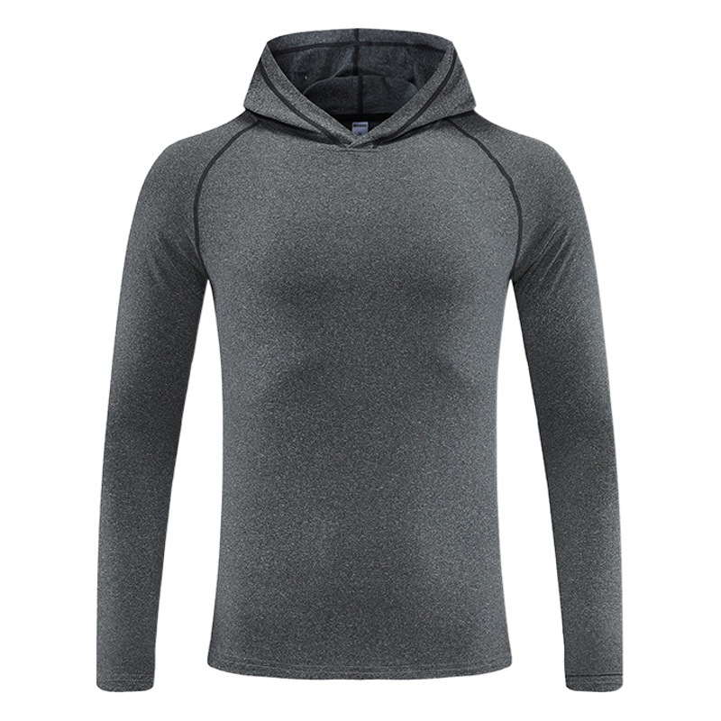 Otoño e Invierno Camiseta deportiva de manga larga Entrenamiento de fitness para hombres con capucha delgada de secado rápido transpirable estiramiento casual camiseta hombres