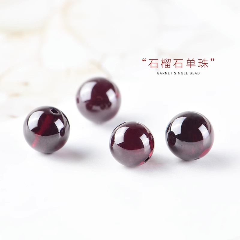 Natural Garnet Bead Necklace, Single Round Beads, Collectible Grade, Pure Body, Wine Red Stone, Women's Purple Tooth Black