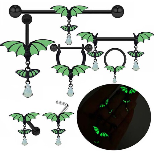 Gaibei European and American cross-border bat belly button ring, navel nail, water drop breast ring, breast nail, luminous earrings, earrings