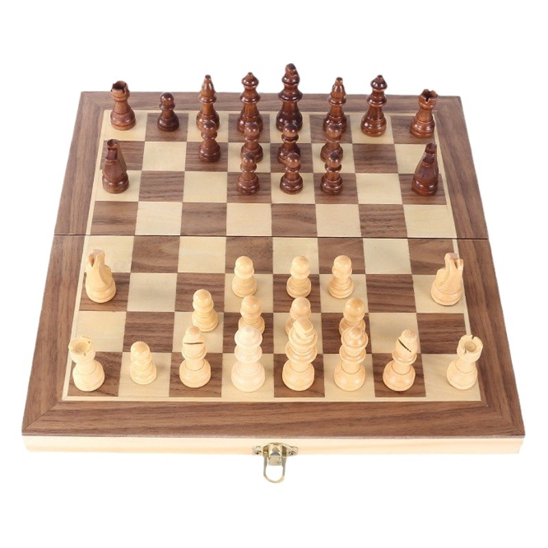Traje de ajedrez magnético de madera transfronteriza tablero de ajedrez plegable rompecabezas de alta calidad juego de ajedrez salto de ajedrez