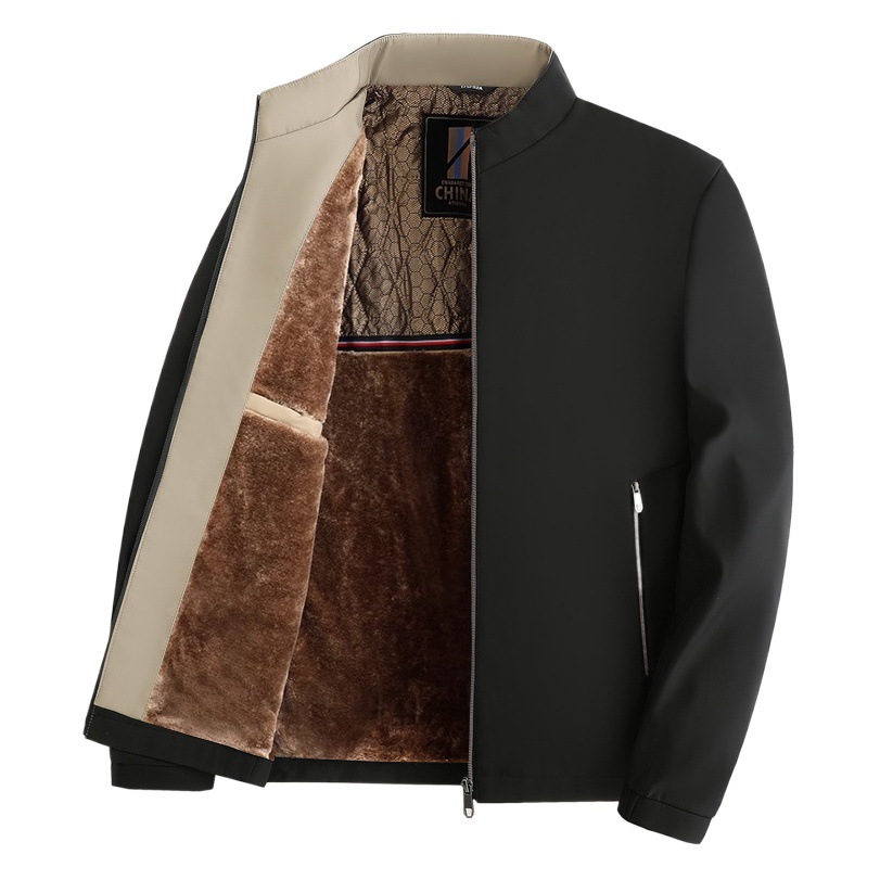 Otoño e Invierno nueva chaqueta de cuello alto para hombres de mediana edad y ancianos forrada de lana engrosada cálido papá ropa de invierno fuera de la entrega de una sola pieza
