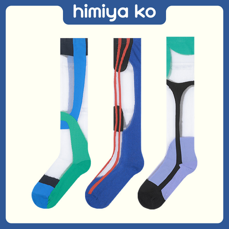 himiya ko Original Contrast Color Stitching Crystal Socks Summer Ultra-thin Transparent ins Fashionable Glass Silk Calf Socks for Women
