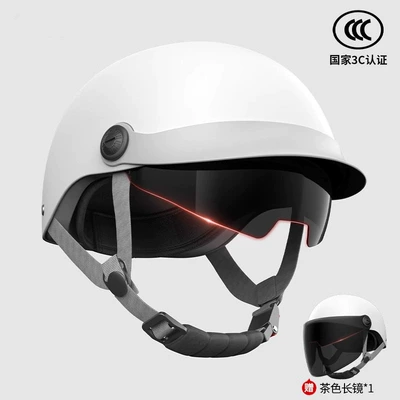 Sun Protection High-Definition Half Helmet, Motosiklet kaskı (dəbilqə) - 3c-certification-cream-white-hat-brim-sunscreen-mirror-sunscreen-mirror