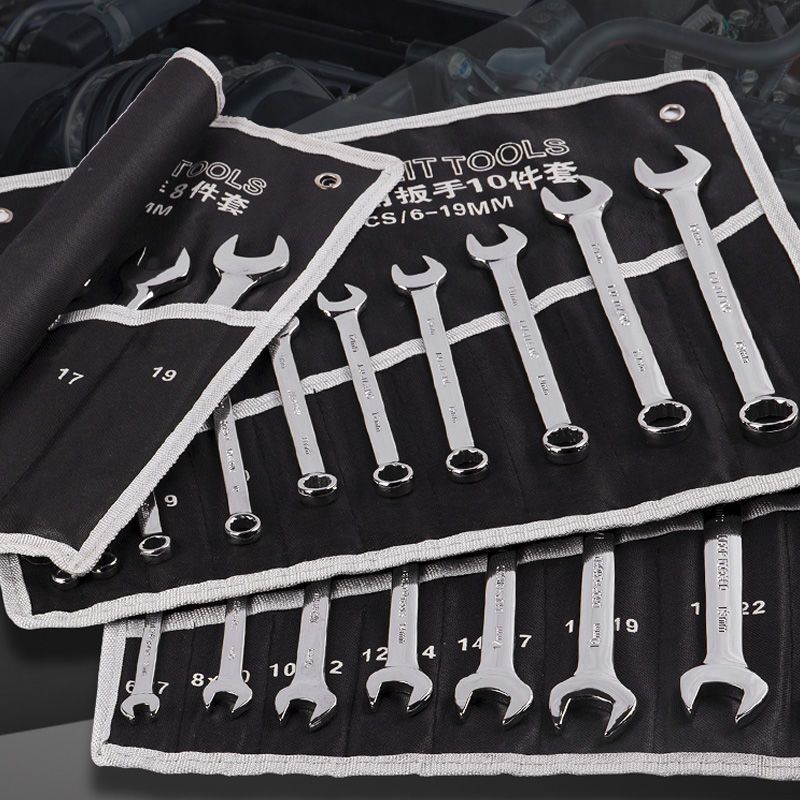 Meikai Two-Use Wrench Set, 6-32mm High Hardness Rustproof Open End and Socket Wrench with Cloth Bag