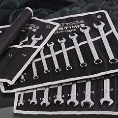 Meikai Two-Use Wrench Set, 6-32mm High Hardness Rustproof Open End and Socket Wrench with Cloth Bag