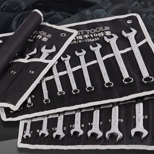Meikai Two-Use Wrench Set, 6-32mm High Hardness Rustproof Open End and Socket Wrench with Cloth Bag