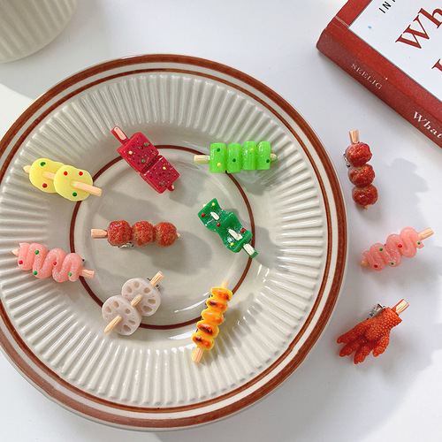 Funny and interesting skewers hot pot hairpin barbecue cute girl heart duckbill clip simulation food broken hairpin hairpin