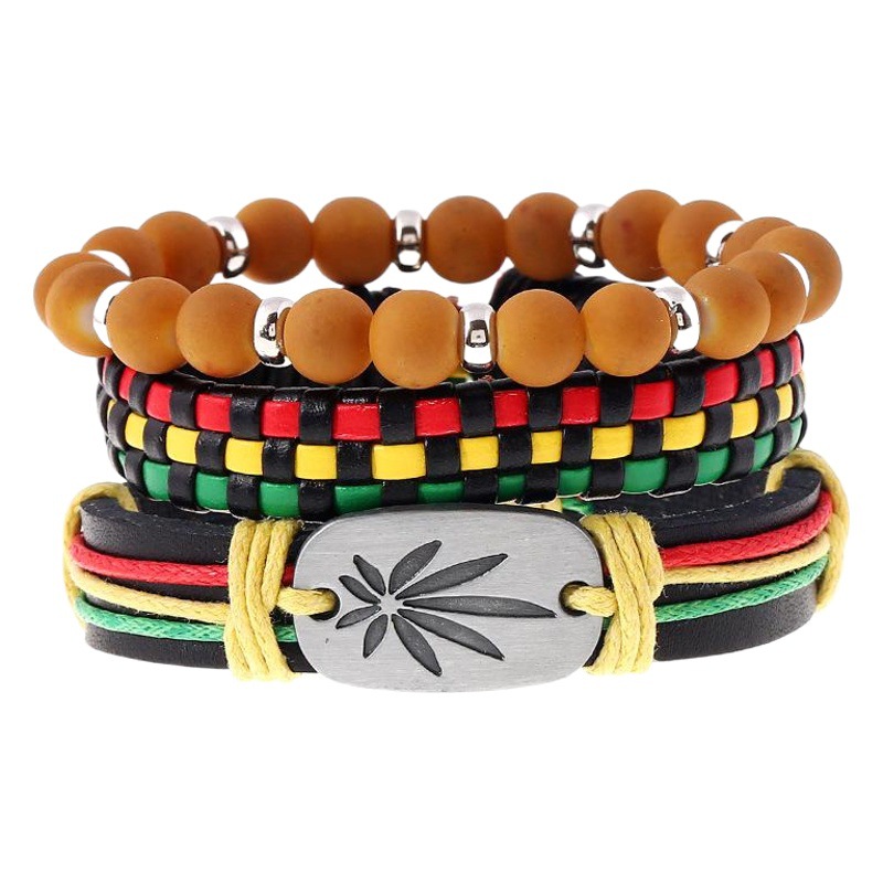 Jamaica traje rojo amarillo verde tejido vaca pulsera DIY cuero genuino joyería hip hop hiphop hip hop image 1