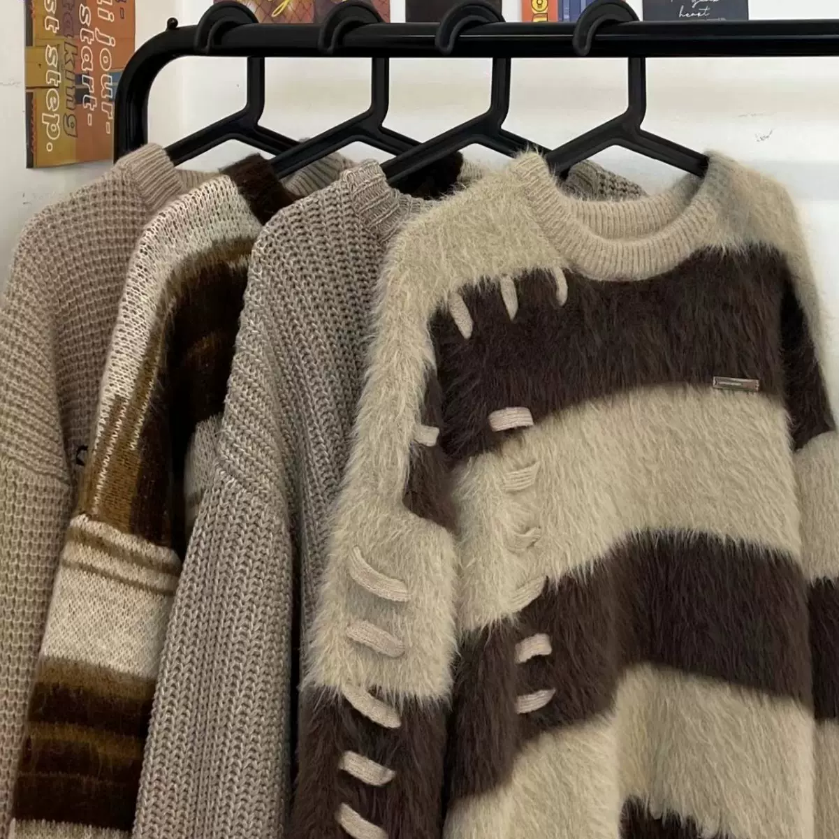 秋冬厚毛衣女宽松慵懒风高级设计感水貂绒针织软糯奶fufu条纹上衣