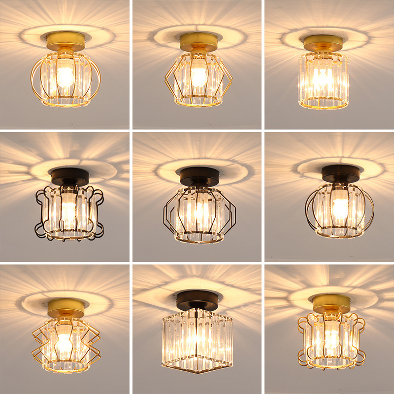 Cross-border American balcony ceiling lamp aisle lamp corridor lamp entrance lamp simple personality creative wrought iron crystal lamp