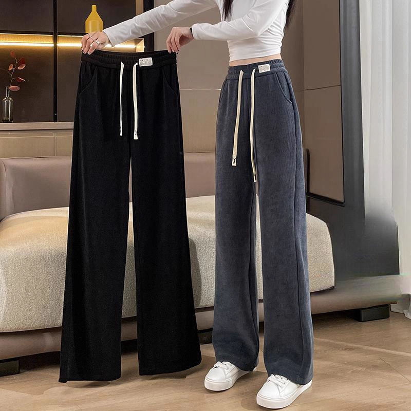 Kapok Velvet Wide-Leg Pants for Women 2025 Autumn and Winter Fleece-Lined Thickeneded High-Waisted Women's Pants for Fat mm Slimming Look Elastic Waist Straight Pants