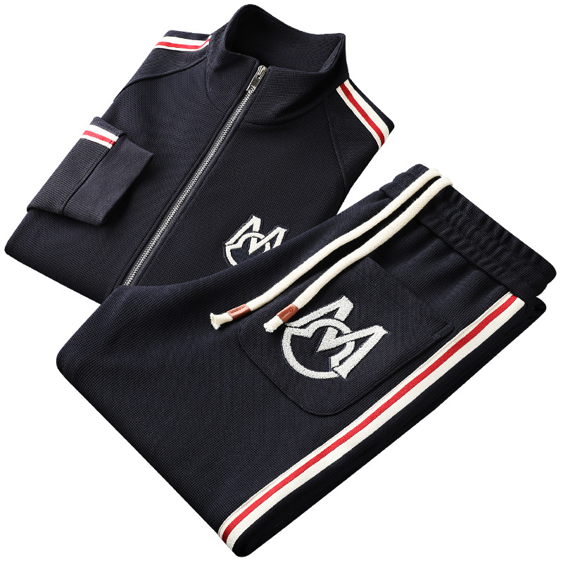 Light Luxury Blue Sports Suit Men's Side Striped Slim Fit Versatile Handsome Autumn Men's Two-Piece Suit