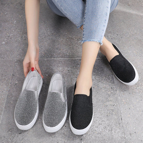 Spring and autumn old Beijing cloth shoes women's single-layer shoes flat casual shoes Korean breathable slip-on canvas shoes women's skate shoes