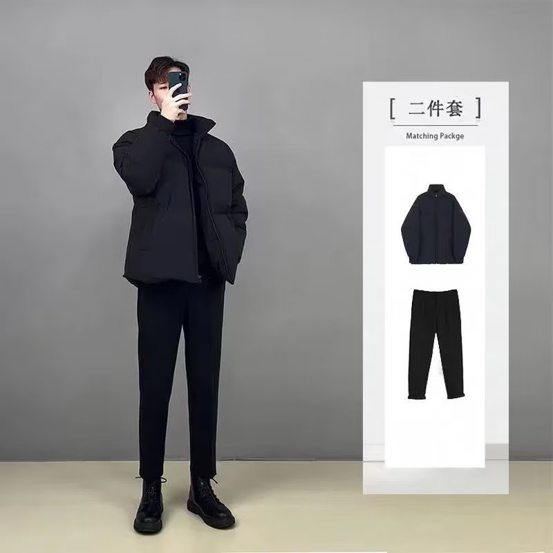 Europa y América de la calle de color sólido ropa de trabajo abrigo de algodón acolchado de los hombres simple marca de moda suelta abrigo de invierno engrosada abrigo de pan