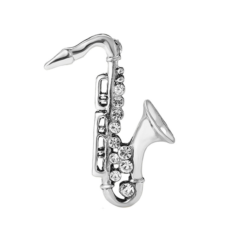 Estilo retro broche de saxofón personalidad de nicho de aleación de diamante de moda broche traje abrigo pin image 4